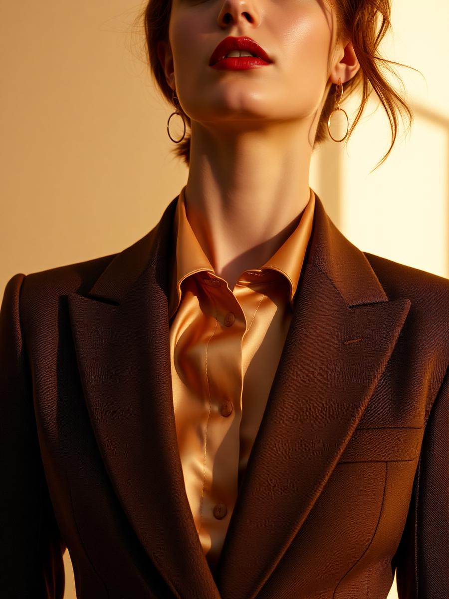 Taillierter Blazer über einer Seidenbluse