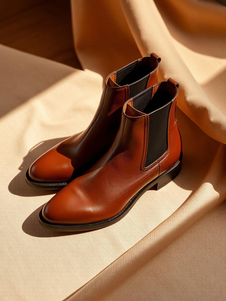 Hellbraune Chelsea-Boots aus Leder auf Leinen